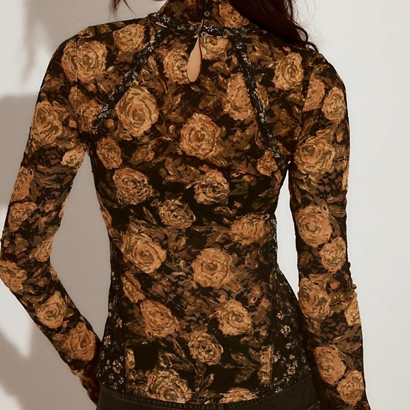 Free people Lyric Sheer Lace Long Sleeve Turtleneck Top medium - Picture 2 of 5